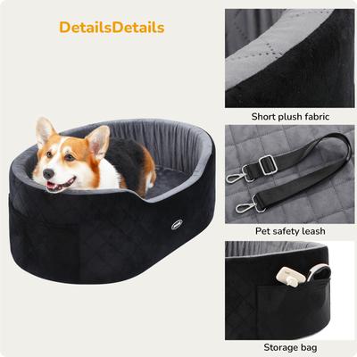 Show full view: Pecute Elevated Dog Car Booster Seat with Safety Belt & Pockets, Grey slide 4 of 9