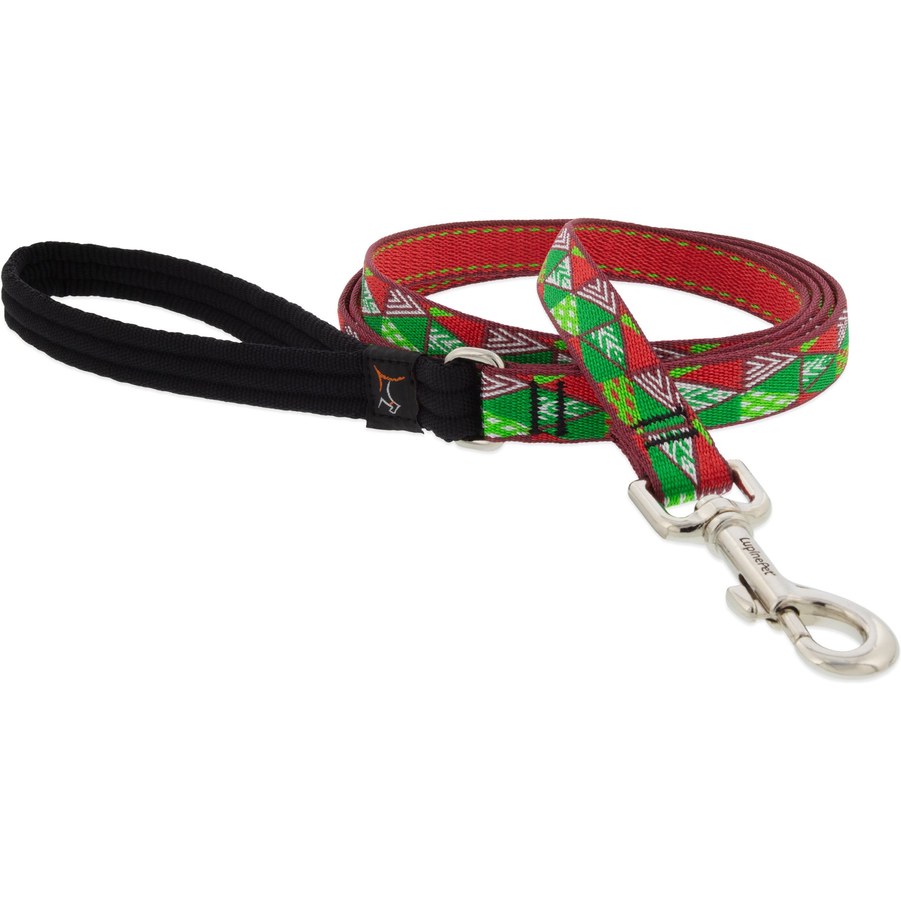 LupinePet Christmas Tree Design Padded Handle Dog Leash, 4-ft long, 3/4-in wide