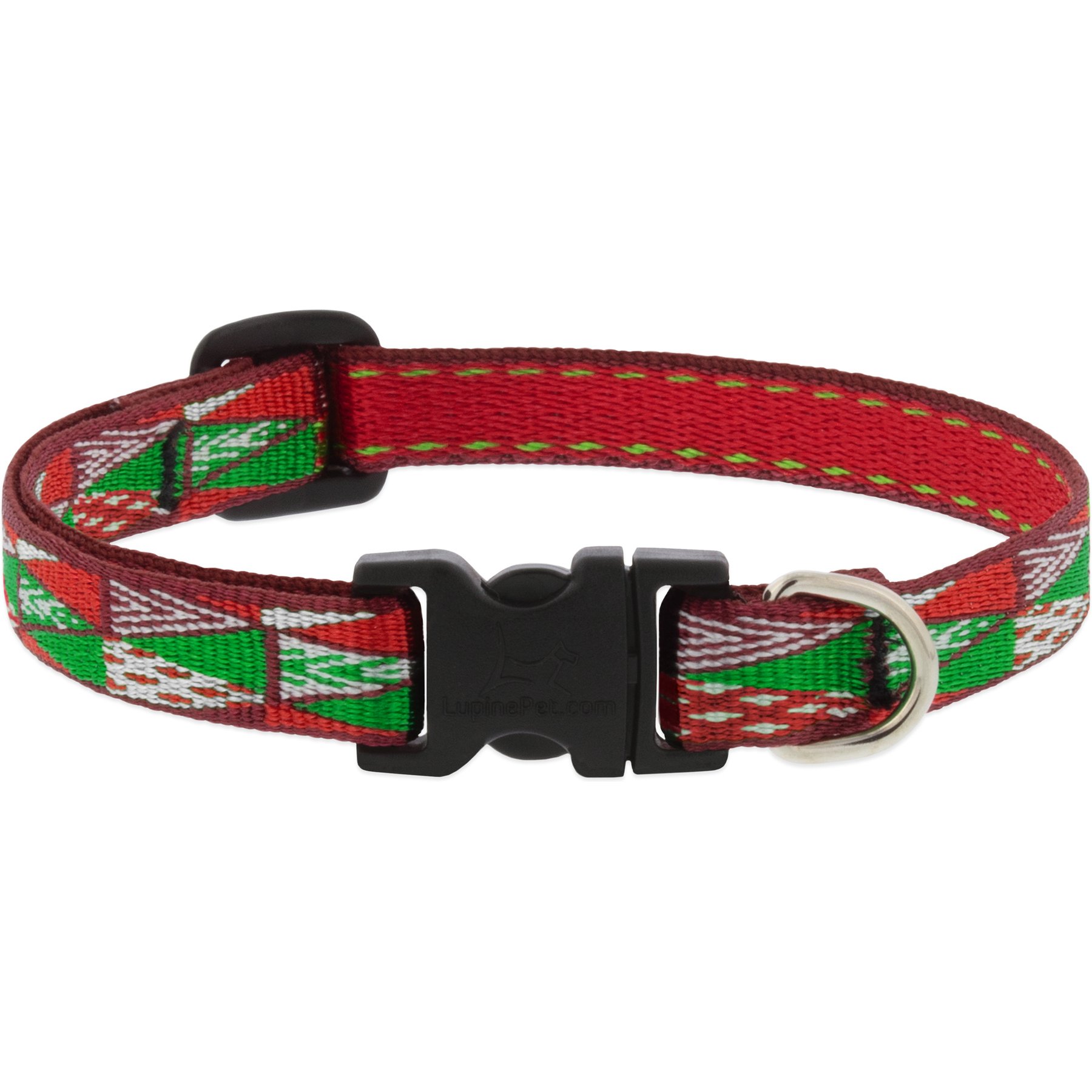 LupinePet Christmas Tree Design Dog Collar, 6 to 9-in neck, 1/2-in wide