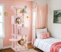 FEANDREA 61-in Multi-Level Cat Tree, Jelly Pink