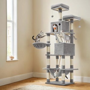 FEANDREA Tall Plush Cat Tree & Condo, 81.1-in, Light Gray