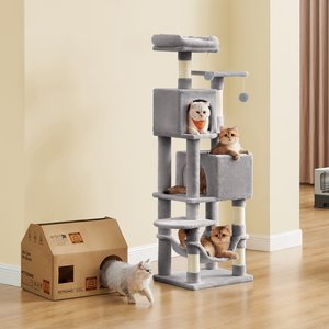 FEANDREA 61-in Multi-Level Cat Tree, Light Gray