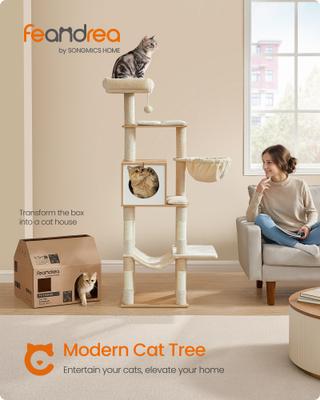 Show full view: FEANDREA 65-in Multi-Level Cat Tree, Almond Yellow slide 2 of 6