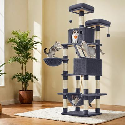 Show full view: FEANDREA Multi-Level 81.1-in Plush Cat Tree & Condo, Smoky Gray slide 2 of 7