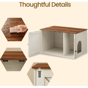 FEANDREA Furniture Style Barn Door End Table Cat Litter Box Enclosure, Honey Brown & Rustic White, 31.5-in