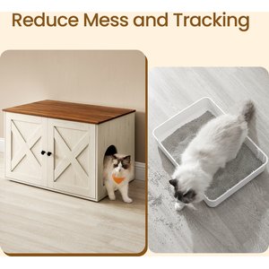 FEANDREA Furniture Style Barn Door End Table Cat Litter Box Enclosure, Honey Brown & Rustic White, 31.5-in