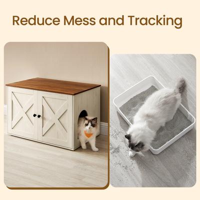 Show full view: FEANDREA Furniture Style Barn Door End Table Cat Litter Box Enclosure, Honey Brown & Rustic White slide 5 of 7