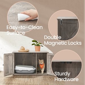 FEANDREA Furniture Style Barn Door End Table Cat Litter Box Enclosure, Greige, 31.5-in