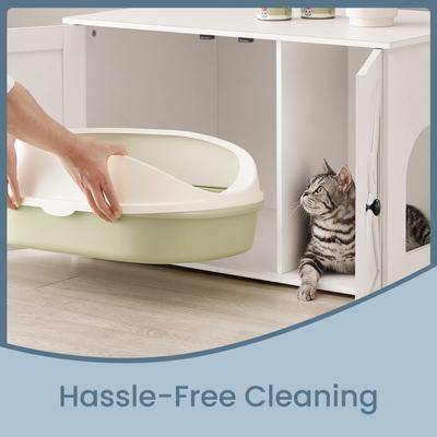 Show full view: FEANDREA Furniture Style Barn Door End Table Cat Litter Box Enclosure, White slide 6 of 7