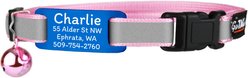 GoTags Personalized Breakaway Reflective Cat Collar with Engraved Tag & Bell, Pink/Blue, 8 to 12-in neck, 3/8-in wide