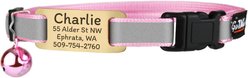 GoTags Personalized Breakaway Reflective Cat Collar with Engraved Tag & Bell, Pink/Gold, 8 to 12-in neck, 3/8-in wide