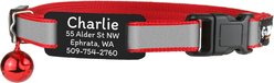 GoTags Personalized Breakaway Reflective Cat Collar with Engraved Tag & Bell, Red/Black, 8 to 12-in neck, 3/8-in wide