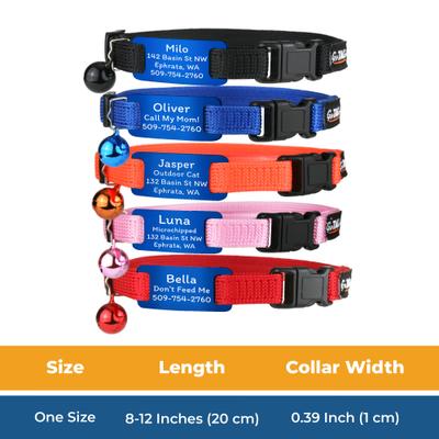 Show full view: GoTags Personalized Breakaway Cat Collar with Engraved Tag & Bell, Pink/Blue, 8 to 12-in neck, 3/8-in wide slide 6 of 7