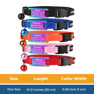 Show full view: GoTags Personalized Breakaway Cat Collar with Engraved Tag & Bell, Black/Rainbow, 8 to 12-in neck, 3/8-in wide slide 7 of 8