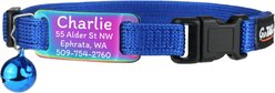 GoTags Personalized Breakaway Cat Collar with Engraved Tag & Bell, Blue/Rainbow, 8 to 12-in neck, 3/8-in wide