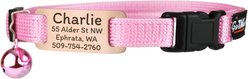 GoTags Personalized Breakaway Cat Collar with Engraved Tag & Bell, Pink/Rosegold, 8 to 12-in neck, 3/8-in wide