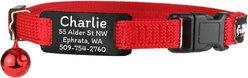 GoTags Personalized Breakaway Cat Collar with Engraved Tag & Bell, Red/Black, 8 to 12-in neck, 3/8-in wide slide 1 of 6