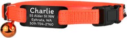 GoTags Personalized Breakaway Cat Collar with Engraved Tag & Bell, Orange/Black, 8 to 12-in neck, 3/8-in wide