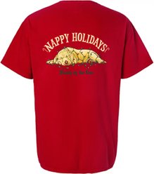 BUDDY BY THE SEA Nappy Holidays Adult Unisex Short Sleeve Tee Shirt, Holiday Red, Small