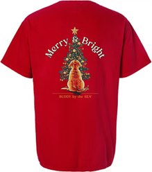 BUDDY BY THE SEA Merry & Bright Adult Unisex Short Sleeve Tee Shirt, Holiday Red, Small