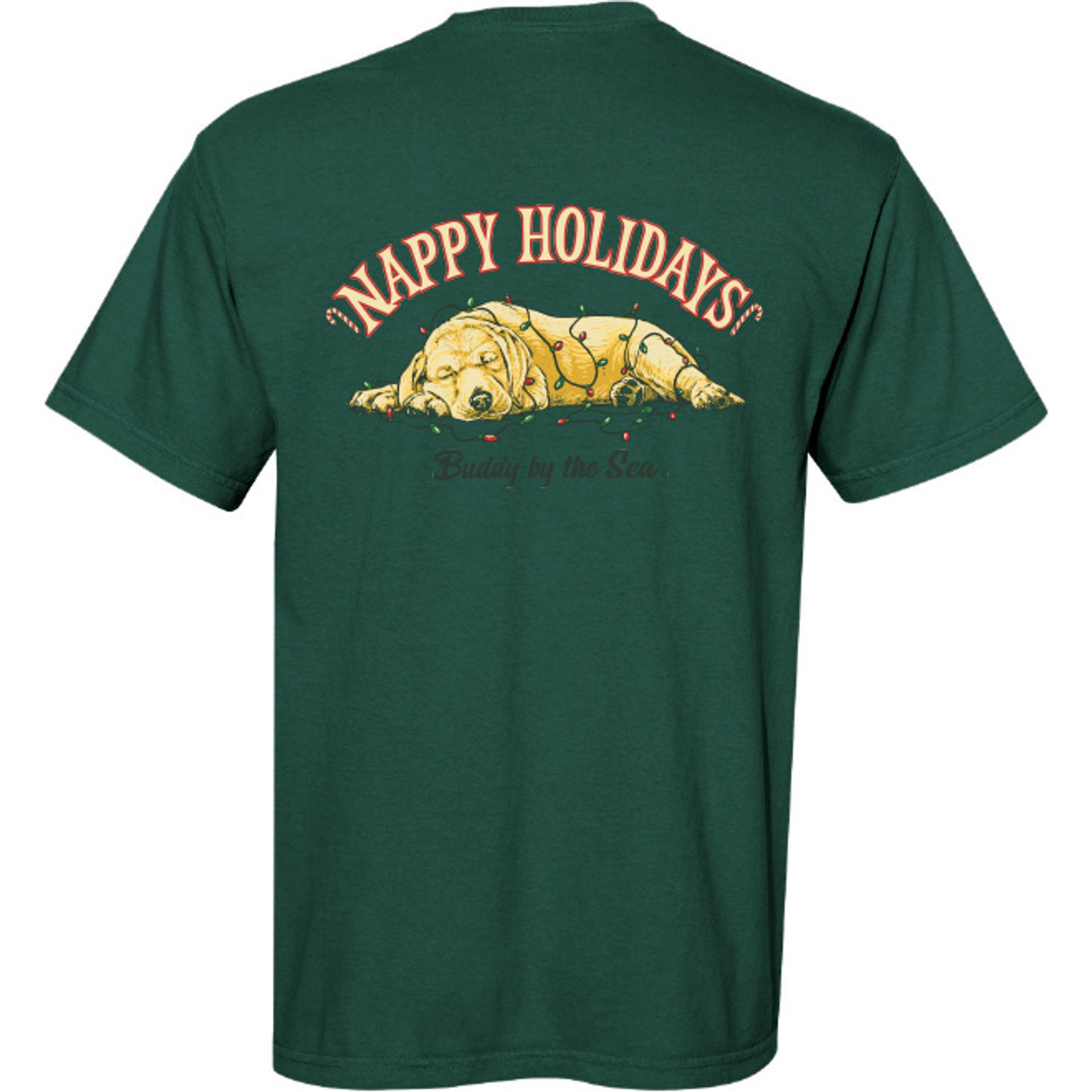 BUDDY BY THE SEA Nappy Holidays Adult Unisex Short Sleeve Tee Shirt, Field Green, XX-Large