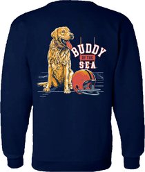 BUDDY BY THE SEA Touchdown Fleece Unisex Crewneck Sweatshirt, Navy, Small