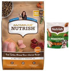 Rachael Ray Nutrish Real Turkey, Brown Rice & Venison Recipe Dry Food + Savory Roasters Roasted Chicken Recipe Dog Treats