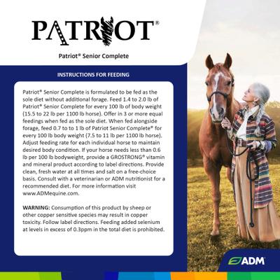 Show full view: ADM Patriot Senior Complete Horse Feed, 50-lb bag slide 2 of 8