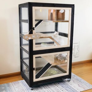 FunXplore 5 Level Small Pet Cage with Divider, Black