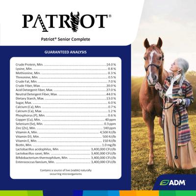 Show full view: ADM Patriot Senior Complete Horse Feed, 50-lb bag slide 4 of 8