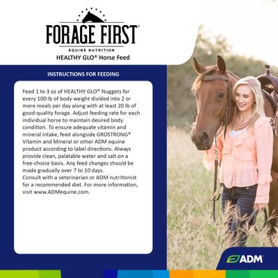Show full view: ADM Healthy Glo Nuggets Concentrated Nutrition Horse Feed, 40-lb bag slide 2 of 8