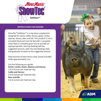 Show full view: ADM MoorMan's ShowTec EatMoor Swine, Goat, Sheep, & Cattle Powder Supplement, 3.75-lb bag slide 2 of 8