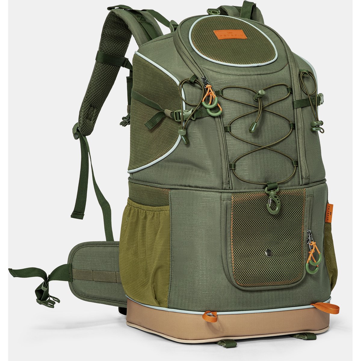 Petsfit WILDPATH Dual-Pet Hiking Backpack Dog & Cat Carrier with Zippered Divider, Green, 14 x 11 x 24-in