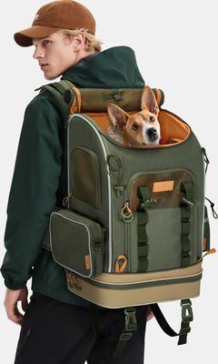 Show full view: Petsfit WILDPATH Multi-Compartment Storage Hiking Airline Approved Backpack Dog & Cat Carrier, Green, 13.4 x 10.6 x 19.1-in slide 7 of 10