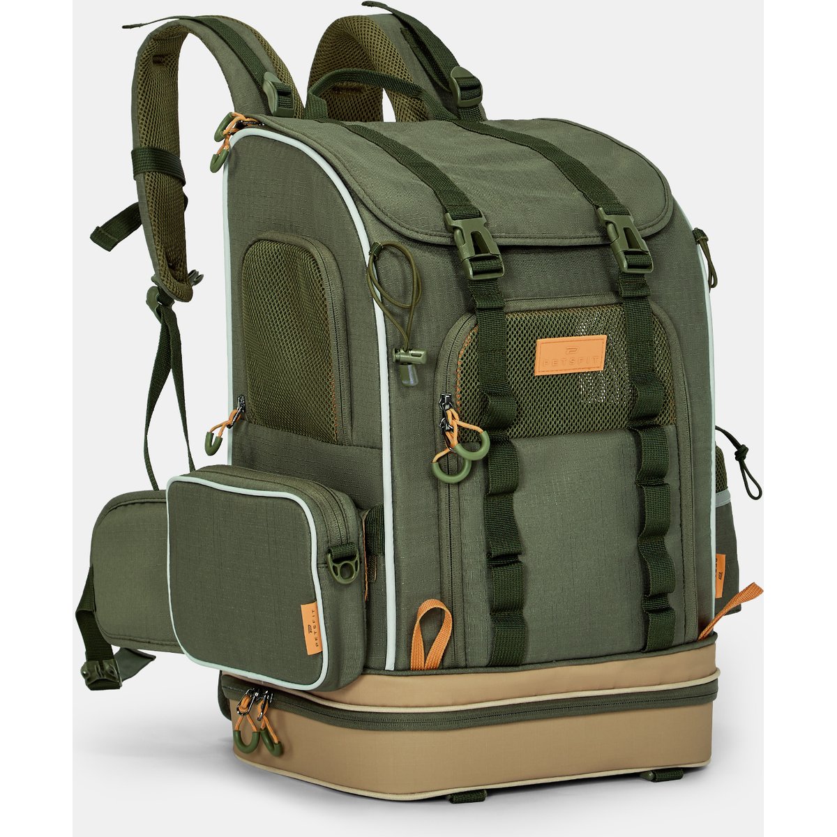 Petsfit WILDPATH Multi-Compartment Storage Hiking Airline Approved Backpack Dog & Cat Carrier, Green, 13.4 x 10.6 x 19.1-in