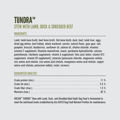 Show full view: ORIJEN Real Meat Shreds Tundra Stew Wet Dog Food, 12.8-oz can, case of 12 slide 10 of 13