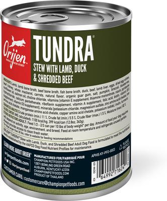 Show full view: ORIJEN Real Meat Shreds Tundra Stew Wet Dog Food, 12.8-oz can, case of 12 slide 5 of 13