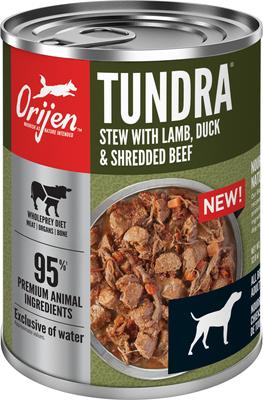 Show full view: ORIJEN Real Meat Shreds Tundra Stew Wet Dog Food, 12.8-oz can, case of 12 slide 4 of 13