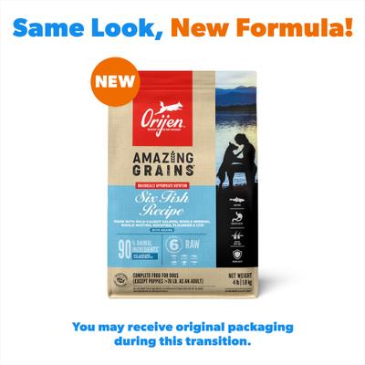 Show full view: ORIJEN Amazing Grains Six Fish High-Protein Dry Dog Food, 4-lb bag slide 3 of 13