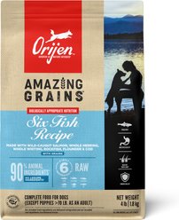 ORIJEN Amazing Grains Six Fish High-Protein Dry Dog Food, 4-lb bag