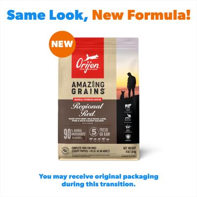 Show full view: ORIJEN Amazing Grains Regional Red High-Protein Dry Dog Food, 4-lb bag slide 3 of 13