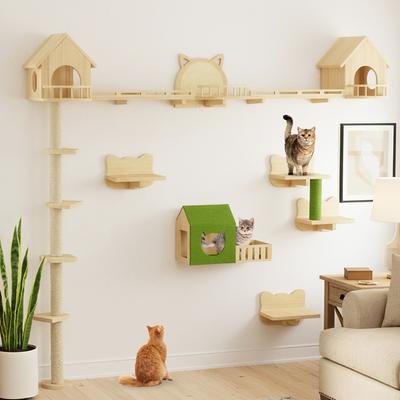 Show full view: Yitahome 21 Piece Set Wall Mounted Climbing Shelves 86.6-in Fleece Cat Tree & Condo, Beige slide 6 of 9