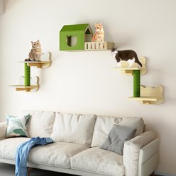 Yitahome 7 Piece Set Wall Mounted Climbing Shelves 10.4-in Fleece Cat Tree & Condo, Beige