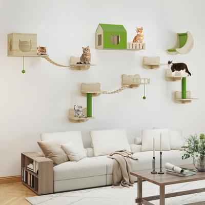 Show full view: Yitahome 14 Piece Set Wall Mounted Climbing Shelves 10.4-in Fleece Cat Tree & Condo, Beige slide 6 of 9