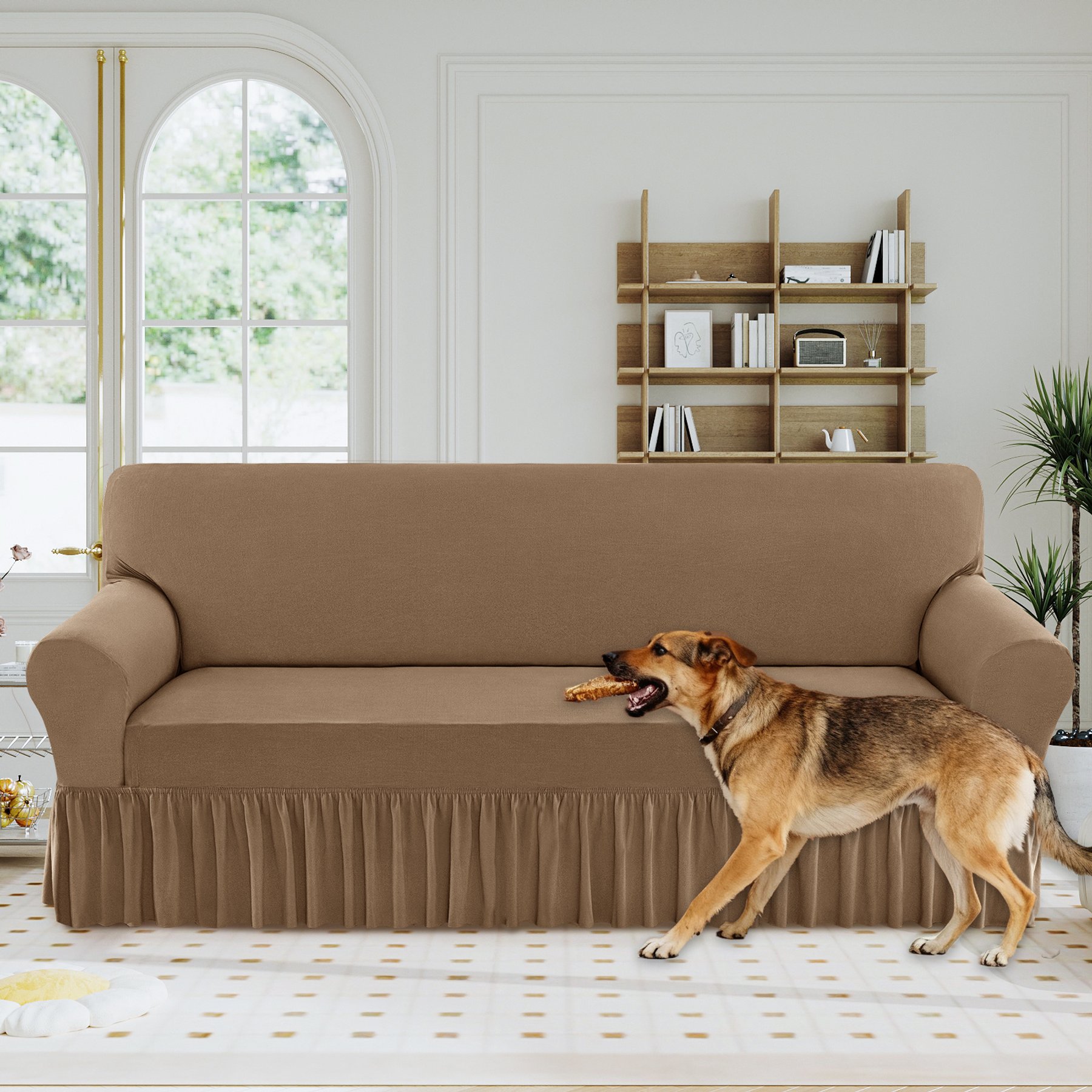 H.VERSAILTEX Dust Proof & Tearing Up Couch Dog Sofa Slipcover with Skirt, 102 x 38 x 41-in, Sand