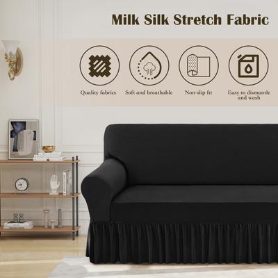 Show full view: H.VERSAILTEX Dust Proof & Tearing Up Couch Dog Sofa Slipcover with Skirt, 102 x 38 x 41-in, Black slide 9 of 11