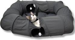 Kylinsure 4 Ways Shuttled Peekaboo Cave Donut Cat Tunnel Bed with Cool Mat, X-Large, Dark Grey