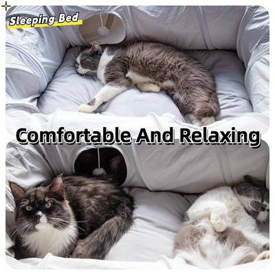 Show full view: Kylinsure 4 Ways Shuttled Peekaboo Cave Donut Cat Tunnel Bed with Cool Mat, X-Large, Grey slide 5 of 9