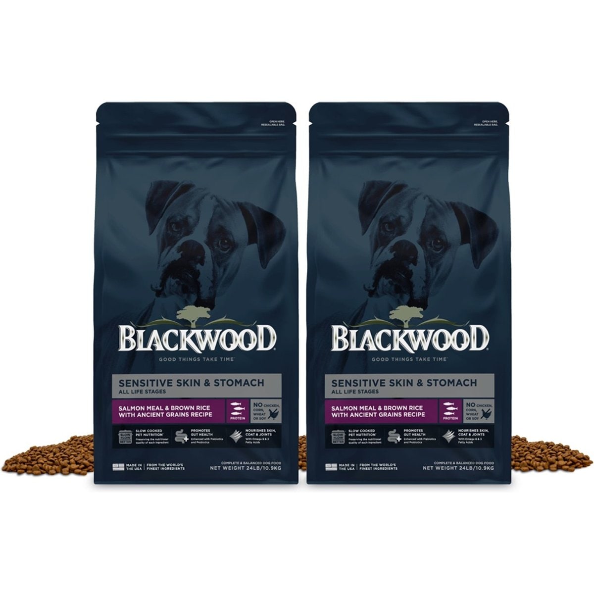 Blackwood Sensitive Skin & Stomach Salmon Meal & Brown Rice with Ancient Grains Slow Cooked Dry Dog Food, 48-lb bundle