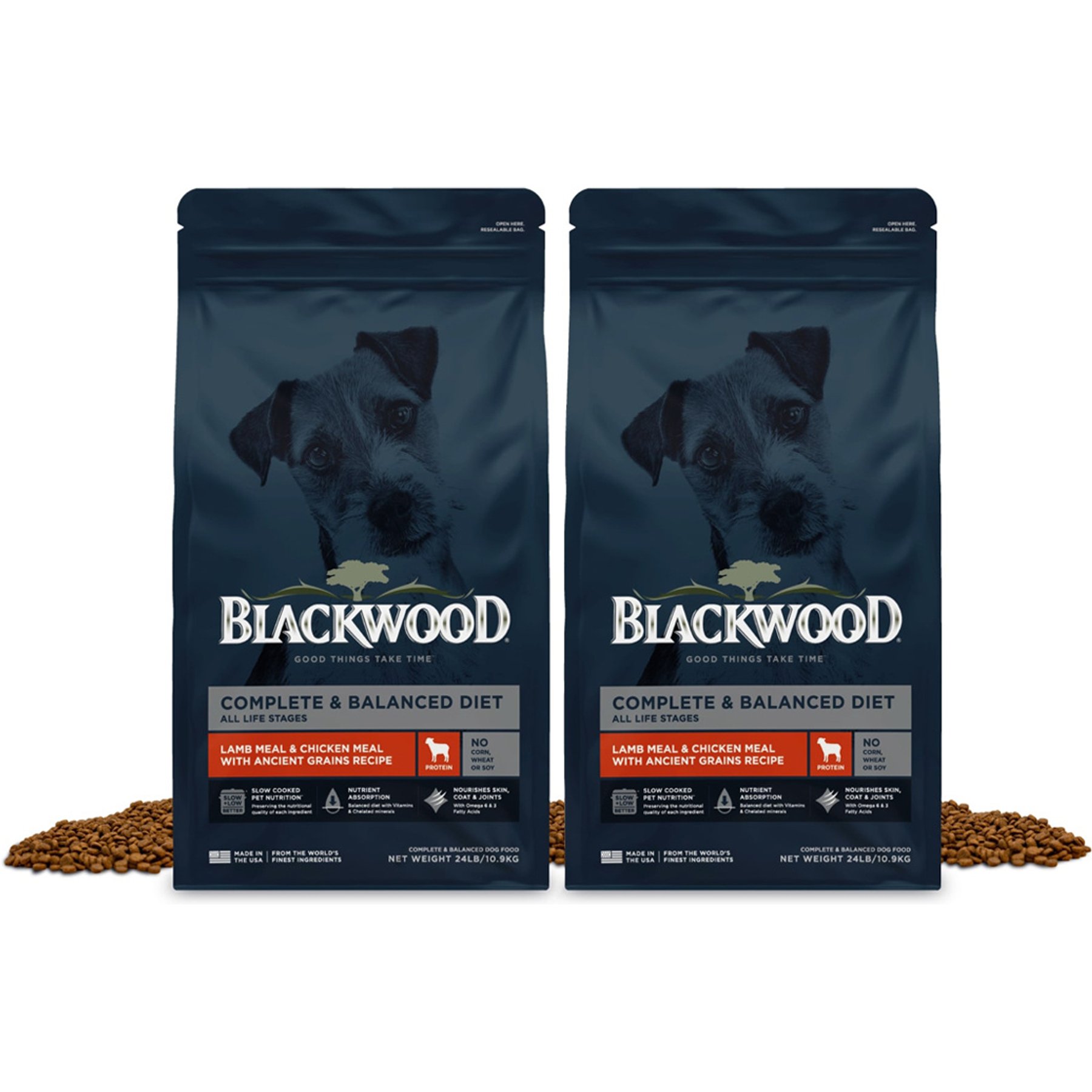 Blackwood Complete & Balanced Diet Lamb Meal & Chicken Meal with Ancient Grains Slow Cooked Dry Dog Food, 48-lb bundle
